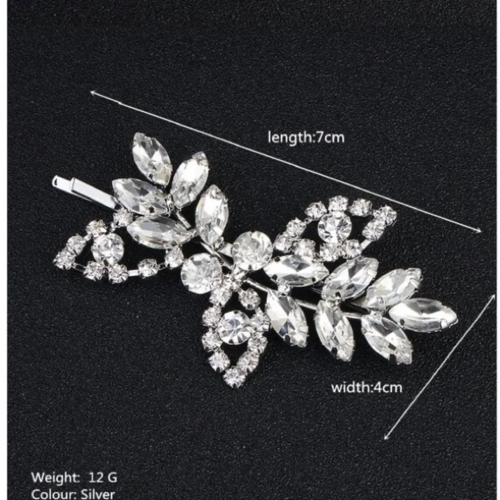 Single Silver Hair Clips Austrian Crystal Barrettes Women Hair Accessories